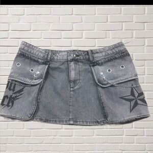 Gray Denim Mini Skirt Chains Star Statement Y2K Goth Punk Emo Alternative Sz M